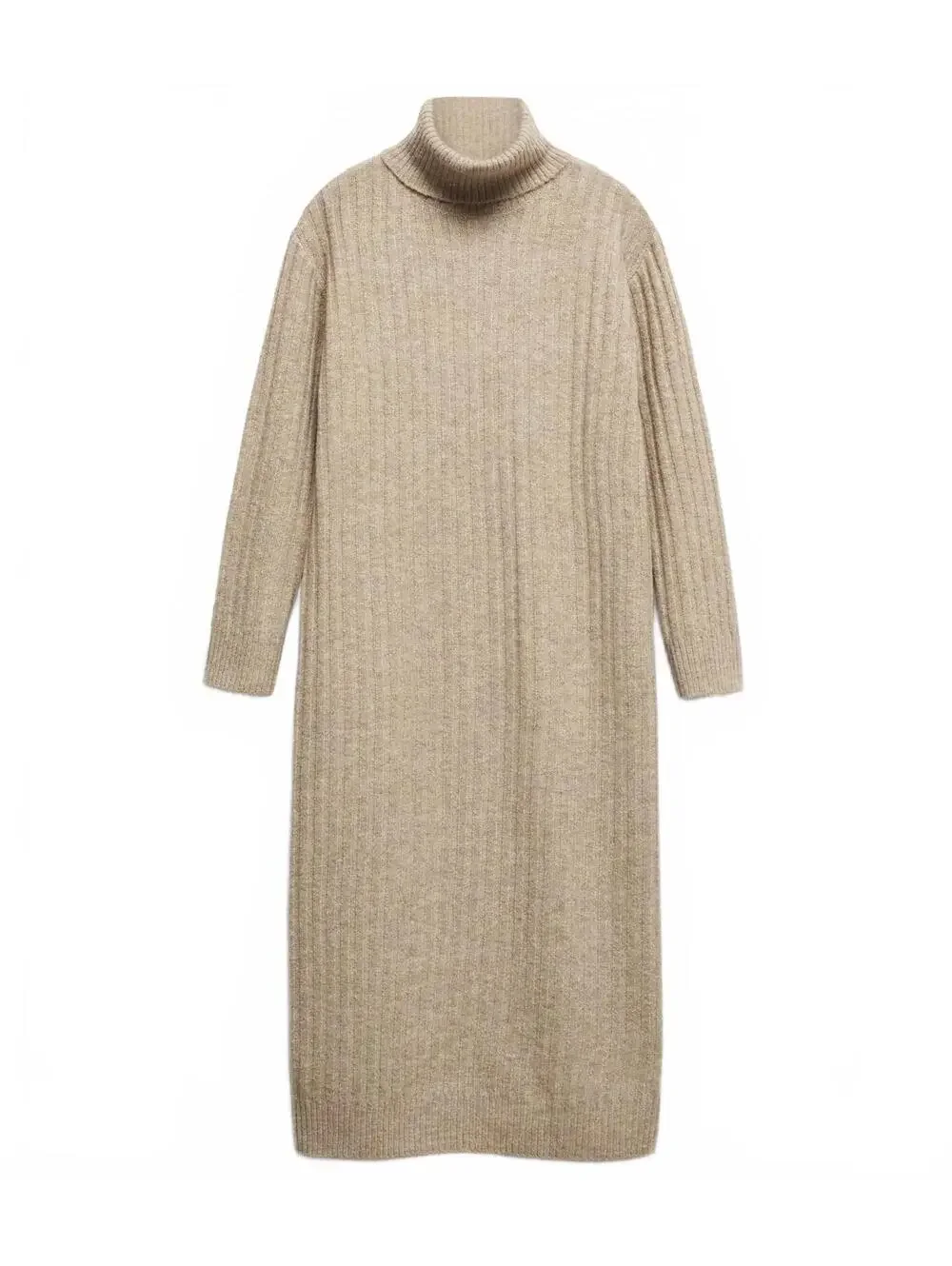 Mango Ribbed Turtleneck Dress Taldorin Light/Pastel Grey Tan NWT Size 10/XL